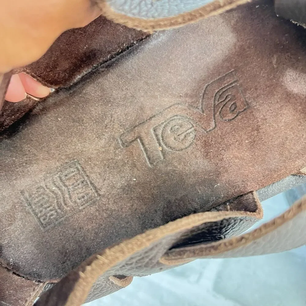 Teva Cross Up Men's Size 12 Brown Soft Leather Strappy Fisherman Comfort Sandal